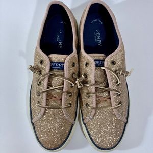 SPERRY Top Sider GOLD GLITTER Holiday PIER VIEW Slip On Sneakers 11M